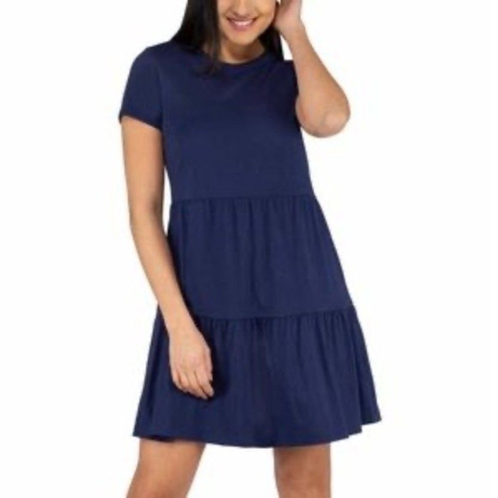 Nicole Miller Short Sleeve Soft Knit Tiered Crewneck Mini Dress XL Relaxed Fit